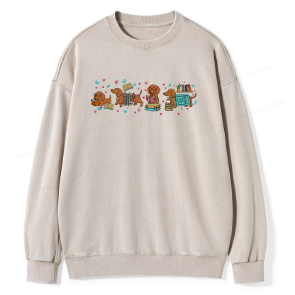 Pagewings Dachshund Book Lover Unisex Washed Sweatshirt