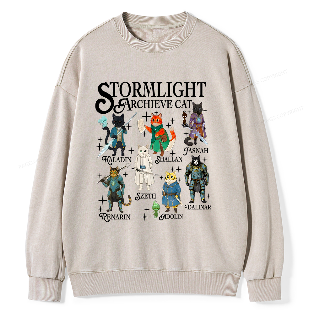 Pagewings Cat Characters Unisex Washed Sweatshirt