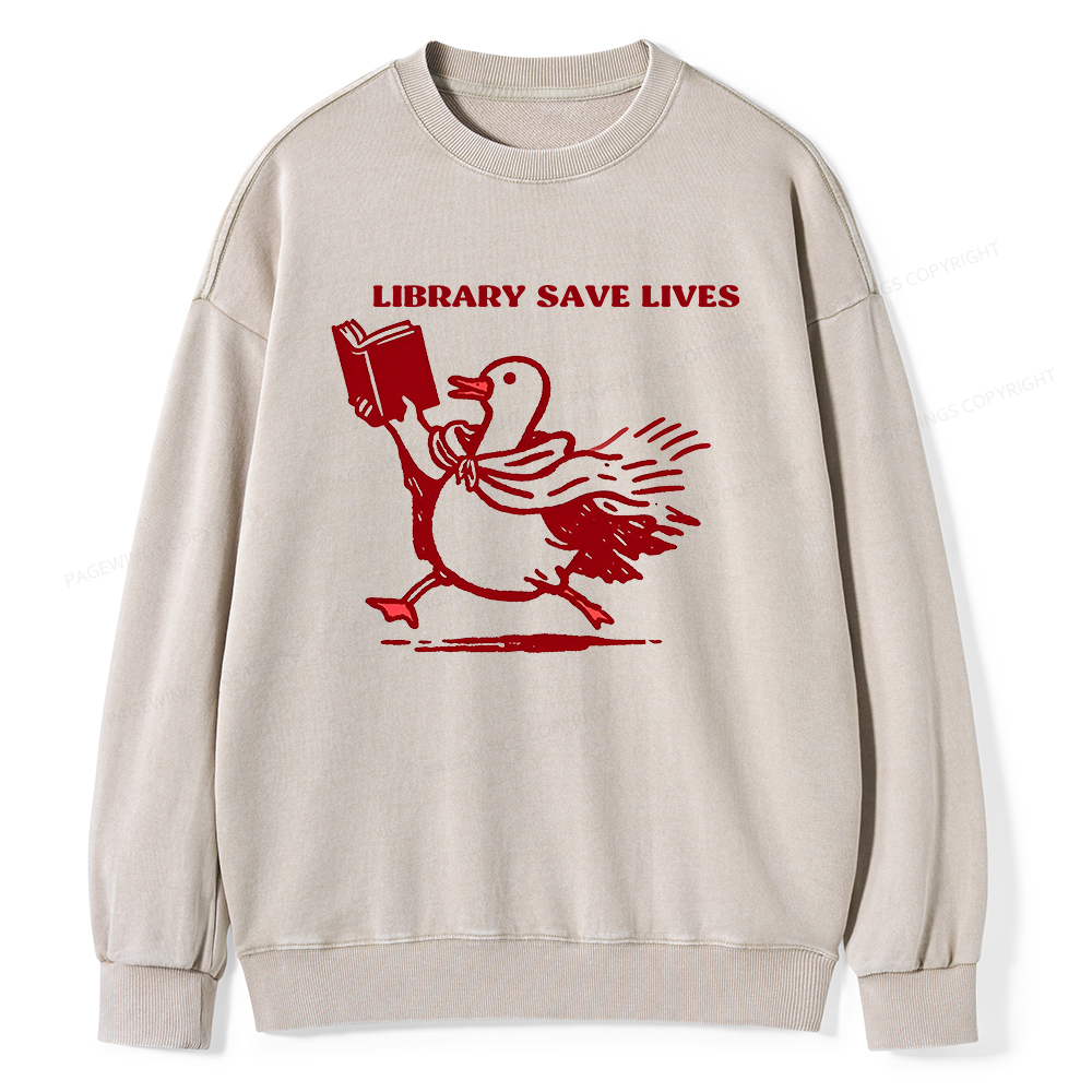 Pagewings Library Save Lives Unisex Washed Sweatshirt