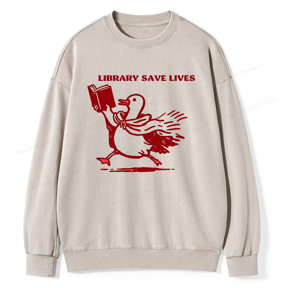 Pagewings Library Save Lives Unisex Washed Sweatshirt