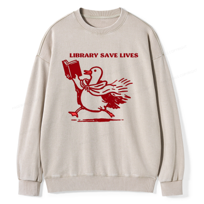 Pagewings Library Save Lives Unisex Washed Sweatshirt