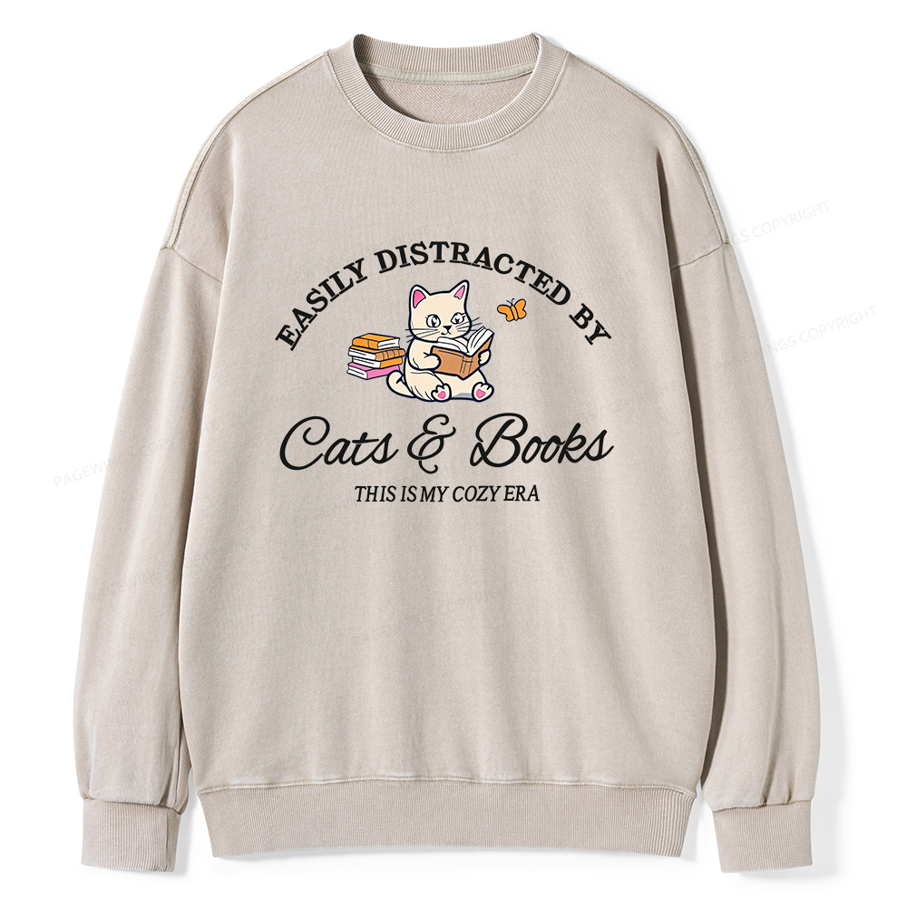 Pagewings Cats and Books Unisex Washed Sweatshirt