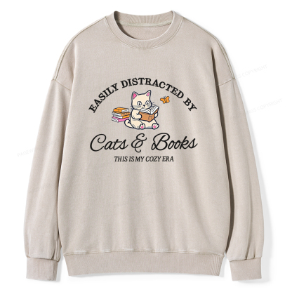 Pagewings Cats and Books Unisex Washed Sweatshirt
