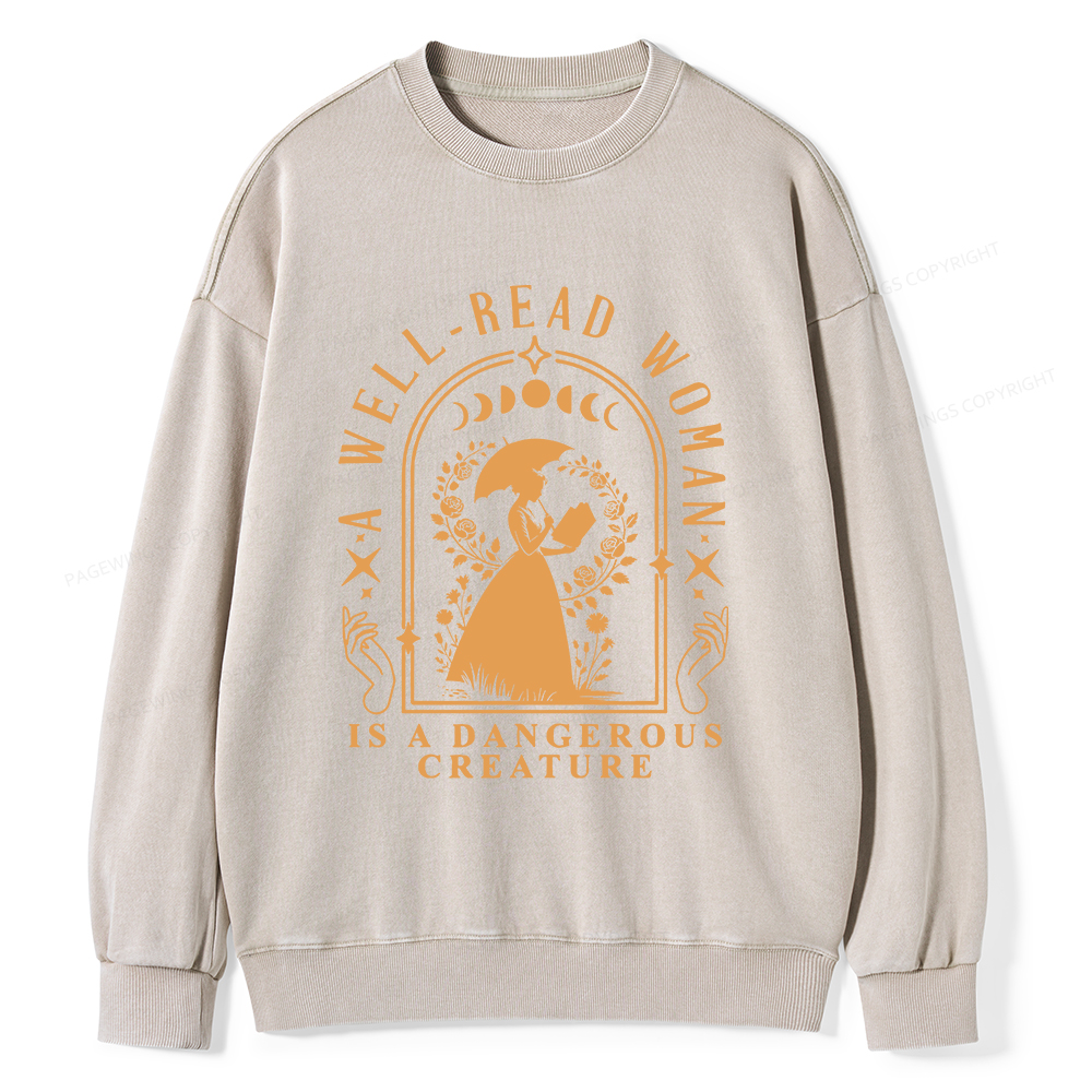 Pagewings A Well-Read Woman Is A Dangerous Creature Unisex Washed Sweatshirt