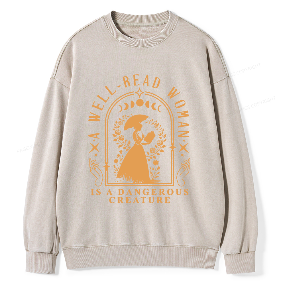 Pagewings A Well-Read Woman Is A Dangerous Creature Unisex Washed Sweatshirt