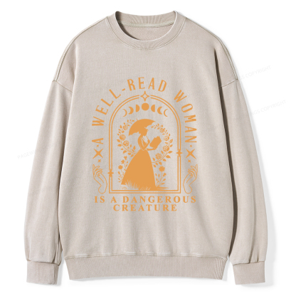 Pagewings A Well-Read Woman Is A Dangerous Creature Unisex Washed Sweatshirt