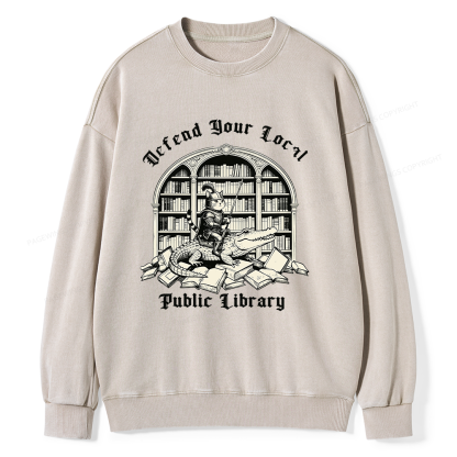 Pagewings Defend Your Local Public Library Unisex Washed Sweatshirt