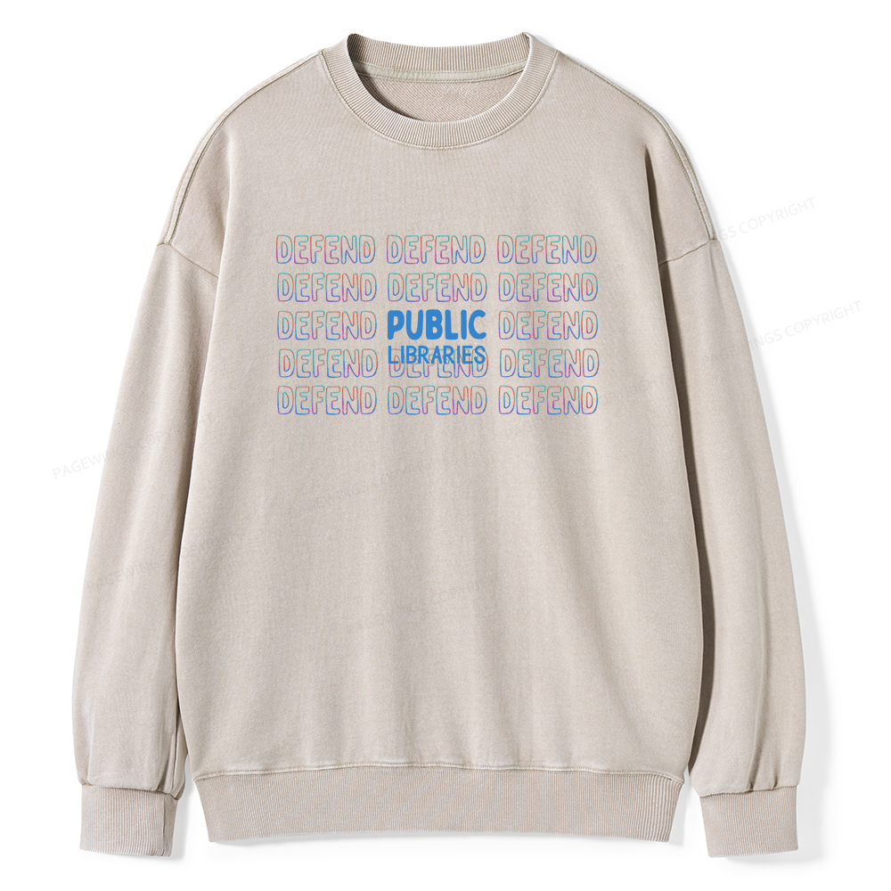 Pagewings Defend The Public Libraries Unisex Washed Sweatshirt