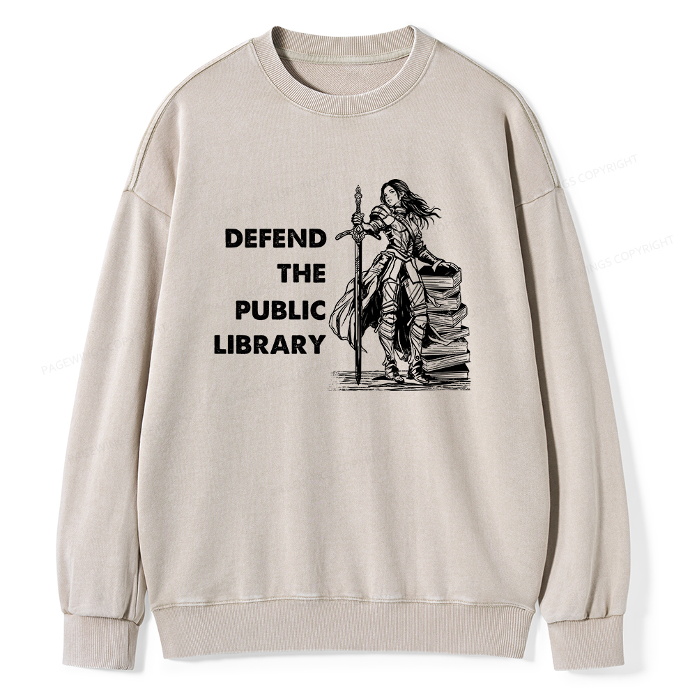 Pagewings Defend The Public Library Unisex Washed Sweatshirt