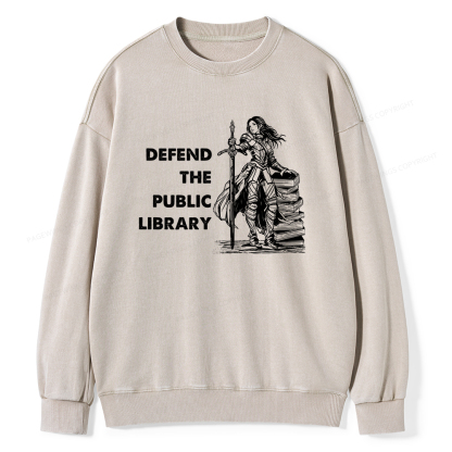 Pagewings Defend The Public Library Unisex Washed Sweatshirt