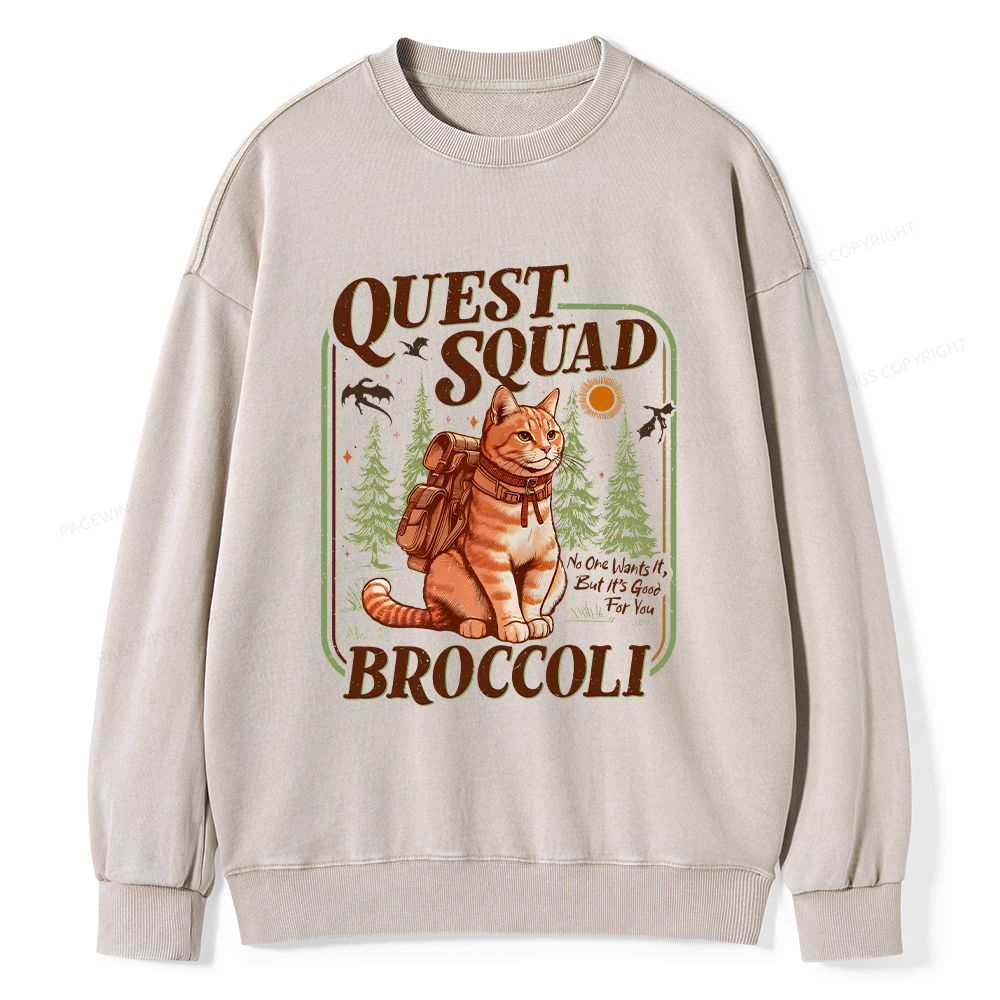 Pagewings Quest Squad Broccoli Unisex Washed Sweatshirt