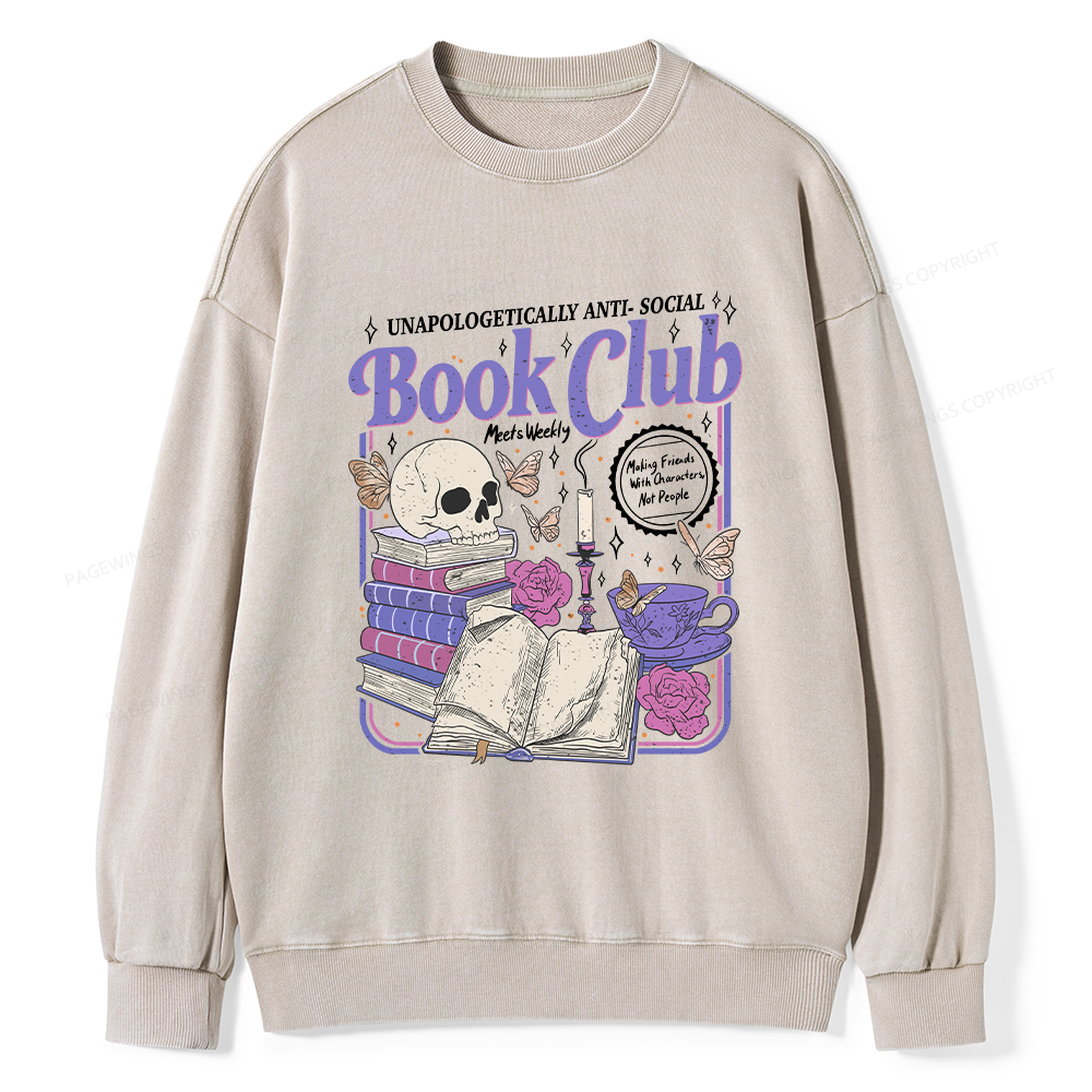 Pagewings Anti Social Book Club Unisex Washed Sweatshirt