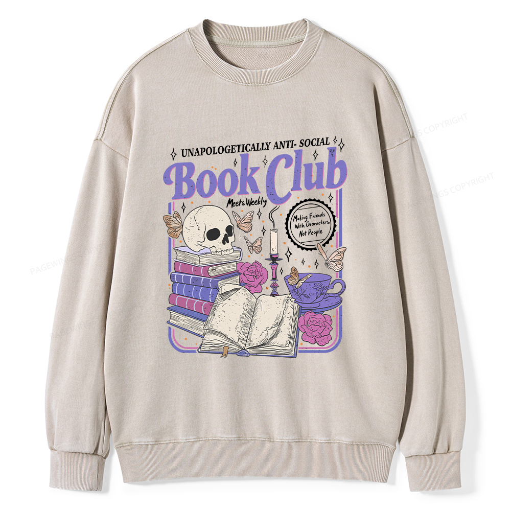Pagewings Anti Social Book Club Unisex Washed Sweatshirt
