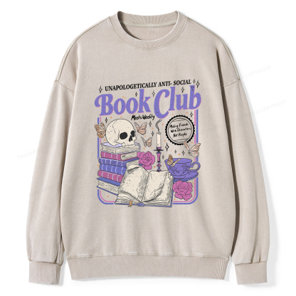 Pagewings Anti Social Book Club Unisex Washed Sweatshirt