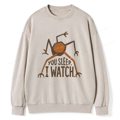 Pagewings You Sleep I Watch Unisex Washed Sweatshirt