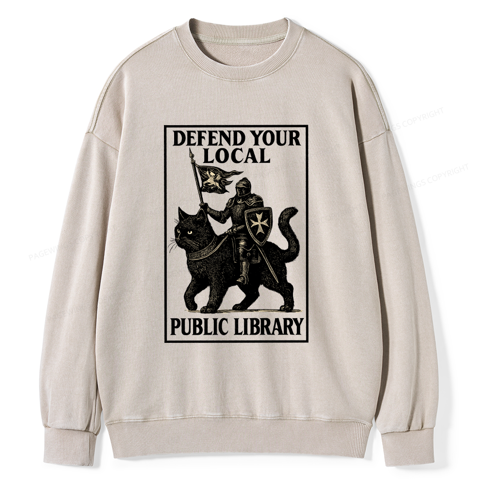 Pagewings Defend Your Local Library Unisex Washed Sweatshirt