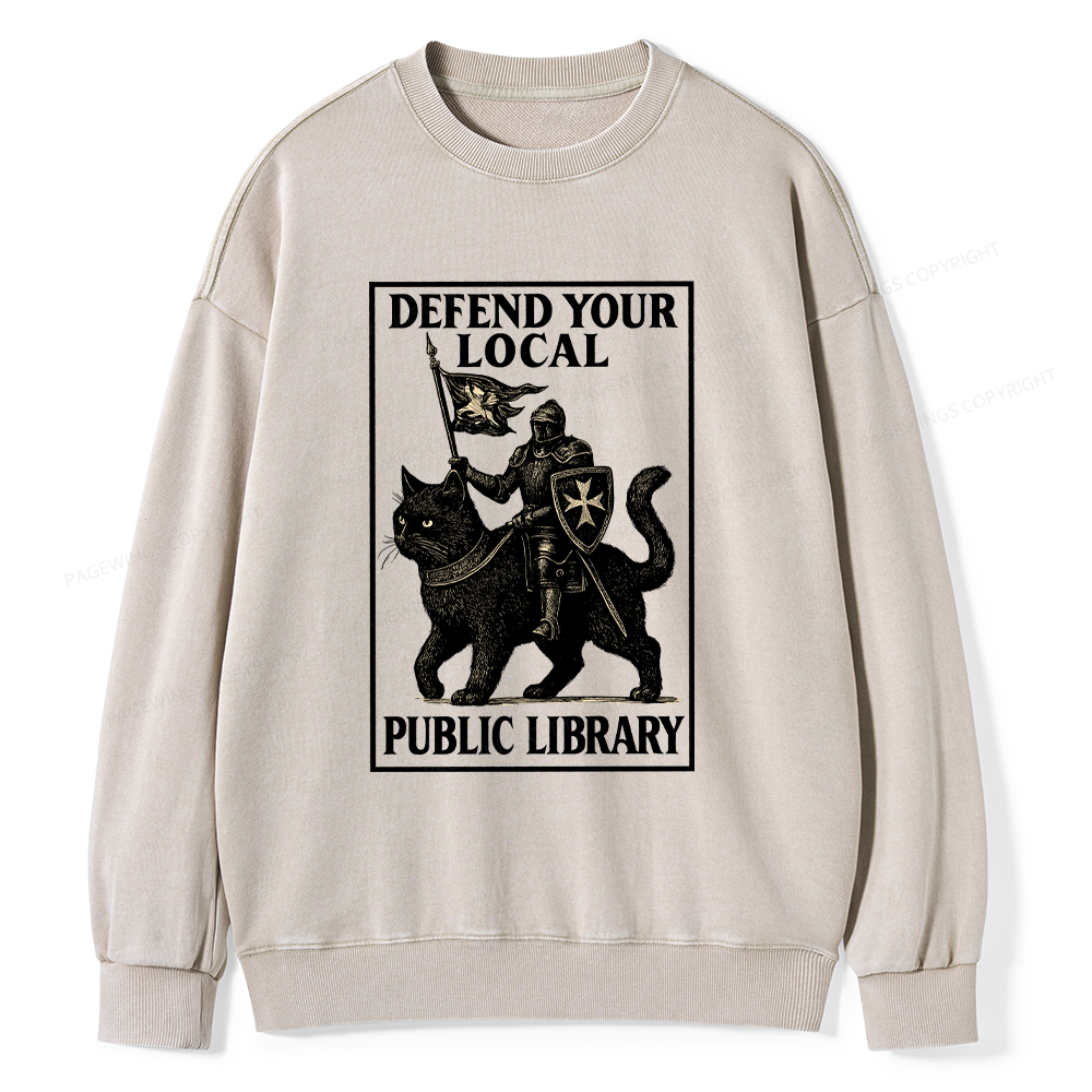 Pagewings Defend Your Local Library Unisex Washed Sweatshirt