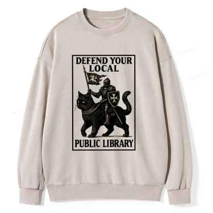 Pagewings Defend Your Local Library Unisex Washed Sweatshirt