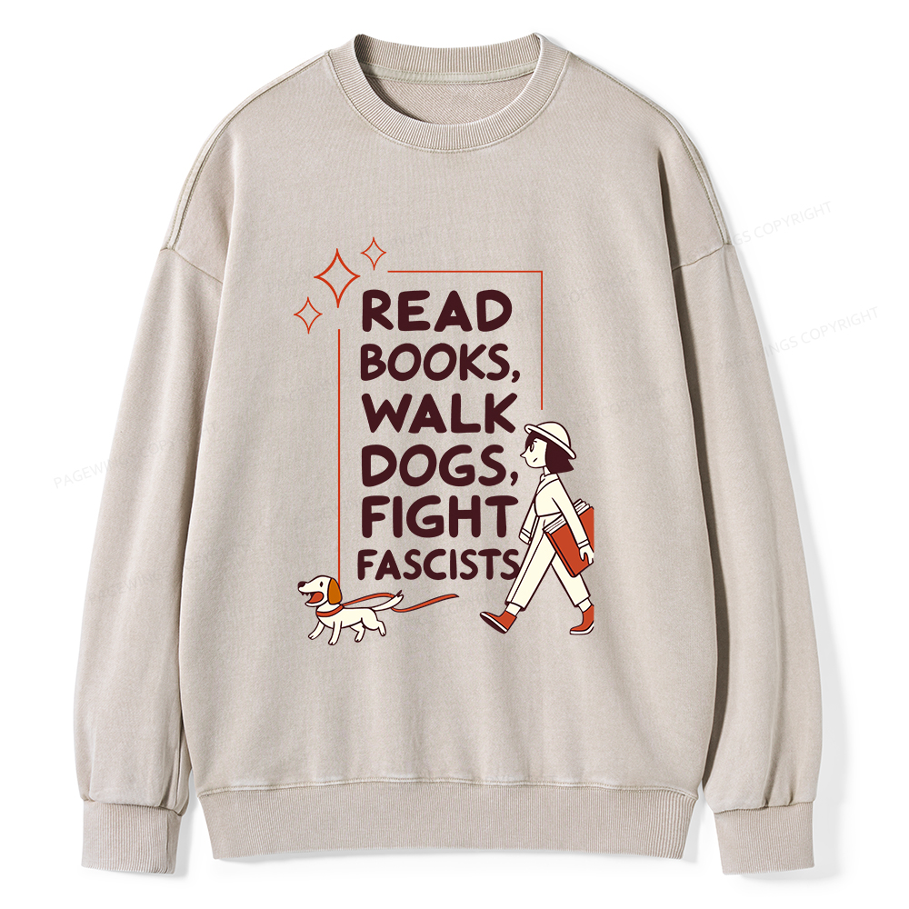 Pagewings Read Books Walk Dogs Unisex Washed Sweatshirt