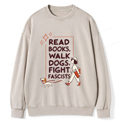 Pagewings Read Books Walk Dogs Unisex Washed Sweatshirt