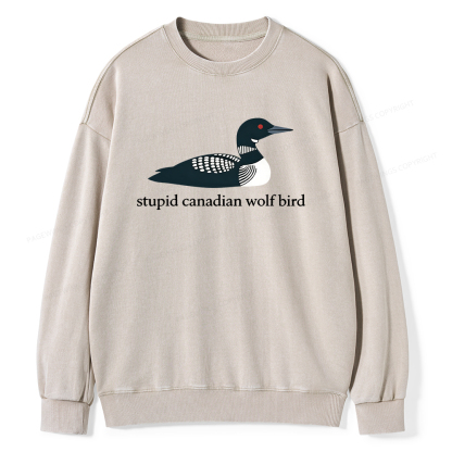 Pagewings Stupid Canadian Wolf Bird Unisex Washed Sweatshirt