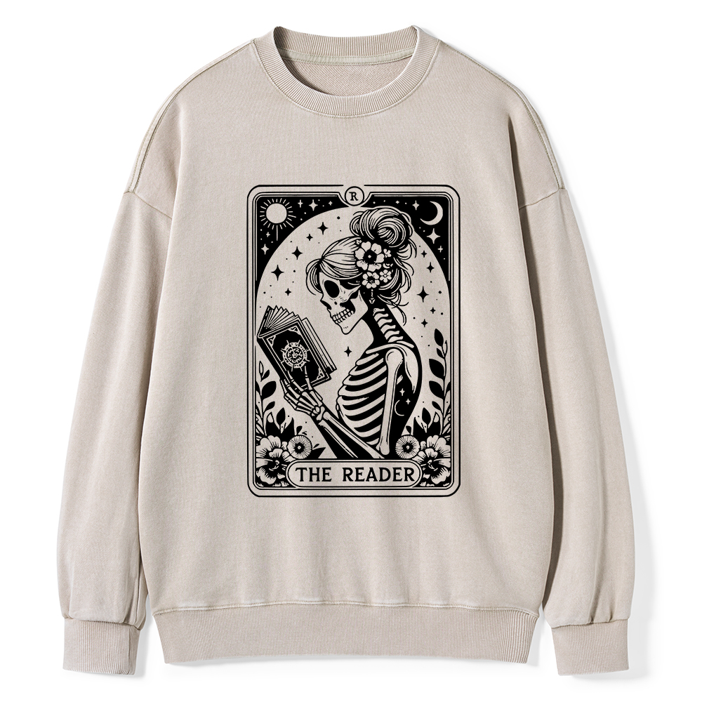 Pagewings Tarot Lover Gift Halloween Skeleton Tee Unisex Washed Sweatshirt