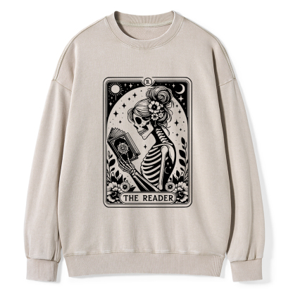 Pagewings Tarot Lover Gift Halloween Skeleton Tee Unisex Washed Sweatshirt