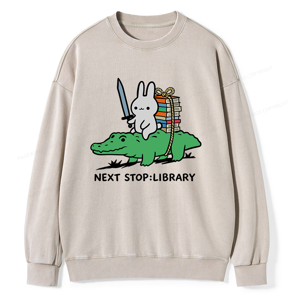 Pagewings Next Stop Library Unisex Washed Sweatshirt