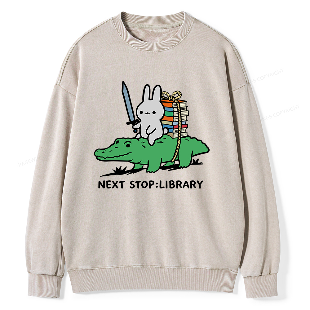 Pagewings Next Stop Library Unisex Washed Sweatshirt