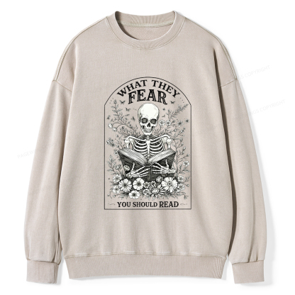 Pagewings What They Fear Fear You Should Read Unisex Washed Sweatshirt