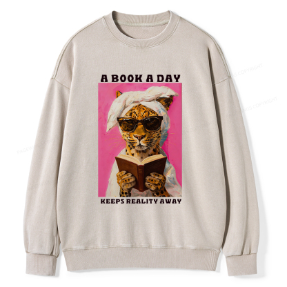 Pagewings A Book A Day Keeps Reality Away Unisex Washed Sweatshirt