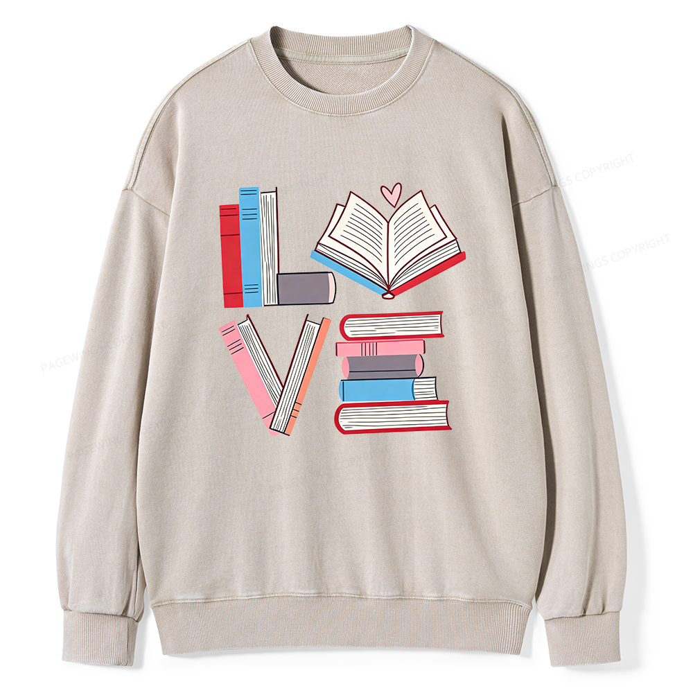 Pagewings Books Lovers Valentines Unisex Washed Sweatshirt