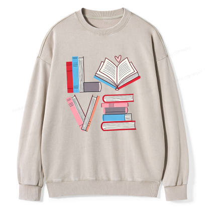 Pagewings Books Lovers Valentines Unisex Washed Sweatshirt