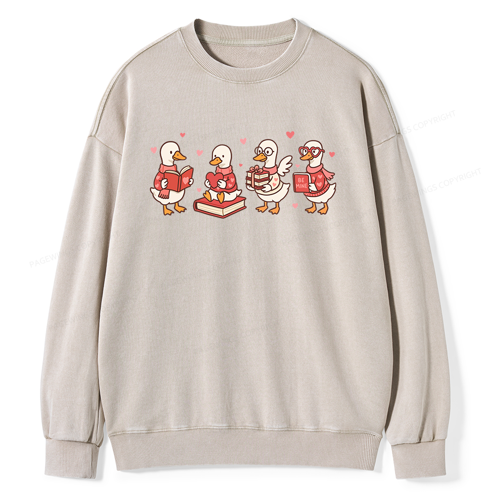 Pagewings Goose Book Lover Valentines Day Unisex Washed Sweatshirt