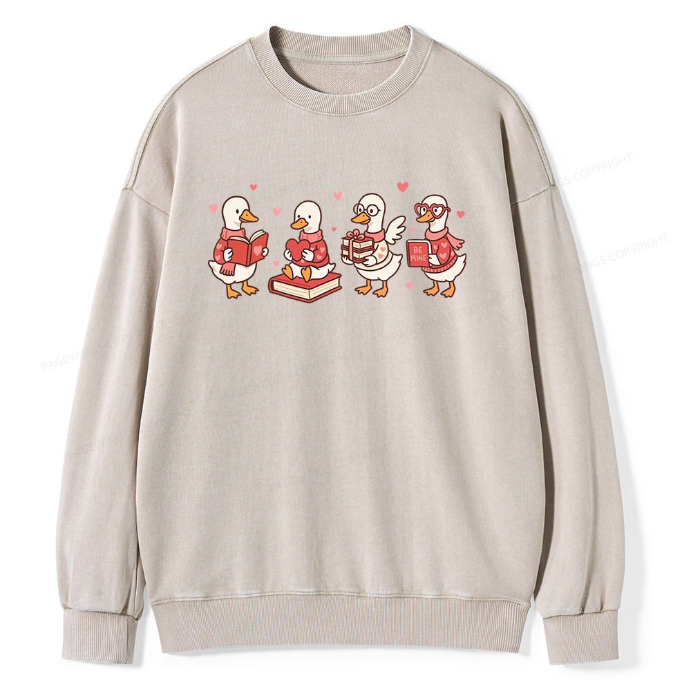 Pagewings Goose Book Lover Valentines Day Unisex Washed Sweatshirt