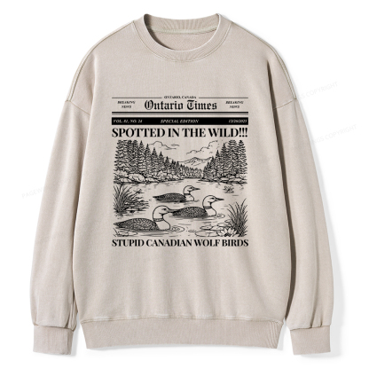 Pagewings Stupid Canadian Wolf Bird Unisex Washed Sweatshirt