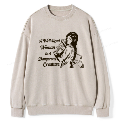 Pagewings A Well-Read Woman Is A Dangerous Creature Unisex Washed Sweatshirt