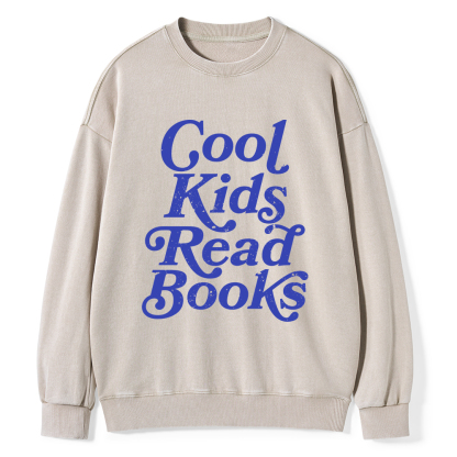 Pagewings Cool Kids Read Books Unisex Washed Sweatshirt