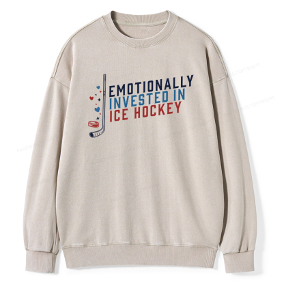 Pagewings Emotionally Invested in Ice Hockey Unisex Washed Sweatshirt