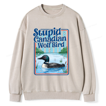 Pagewings Stupid Canadian Wolf Bird Unisex Washed Sweatshirt