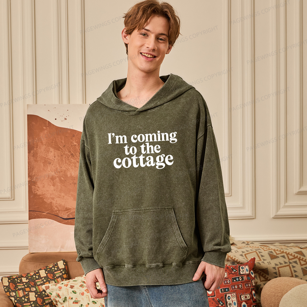 Pagewings I'm Coming To The Cottage Unisex Washed Hoodie