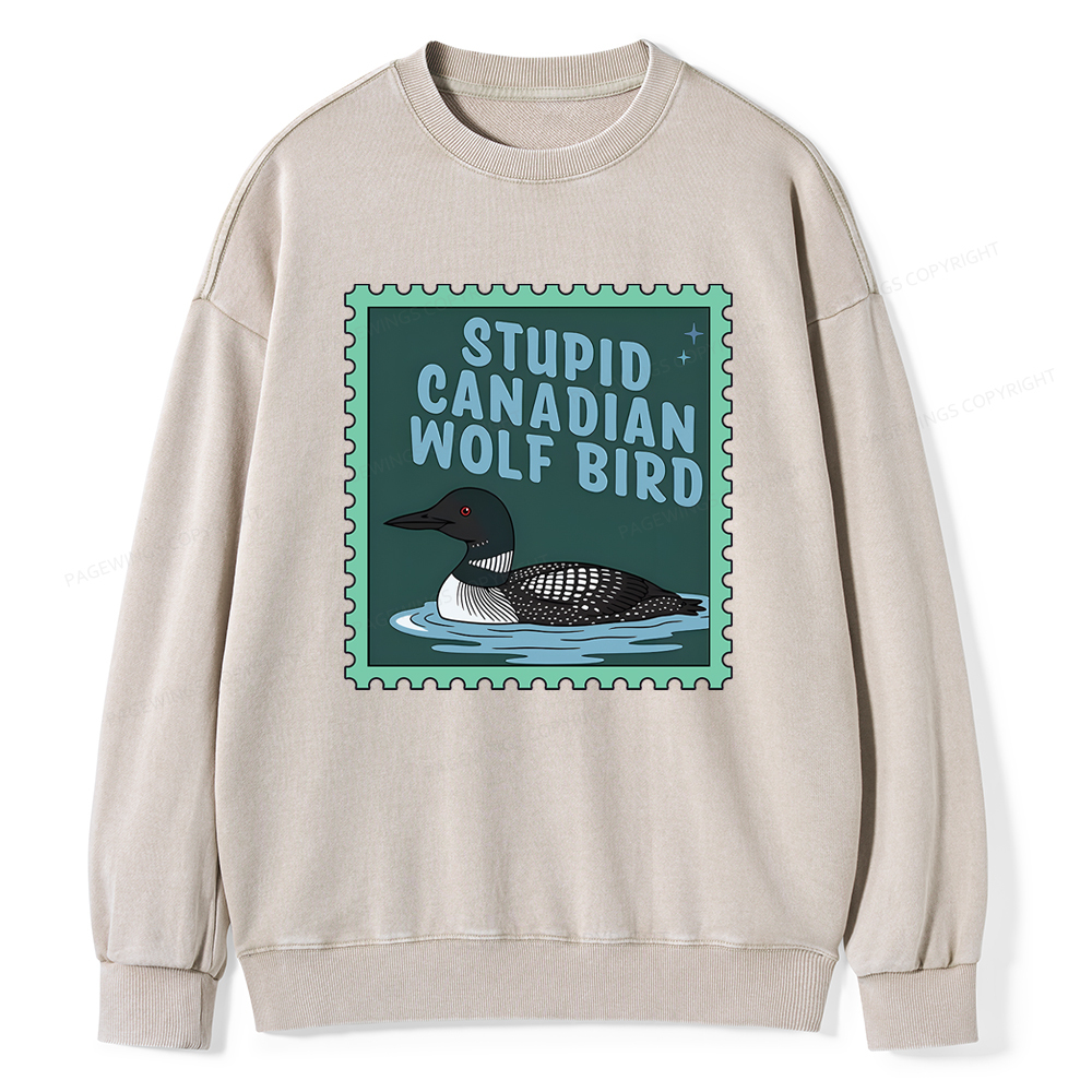 Pagewings Stupid Canadian Wolf Bird Unisex Washed Sweatshirt