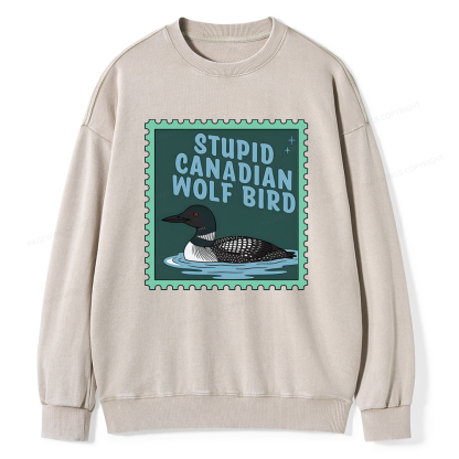 Pagewings Stupid Canadian Wolf Bird Unisex Washed Sweatshirt