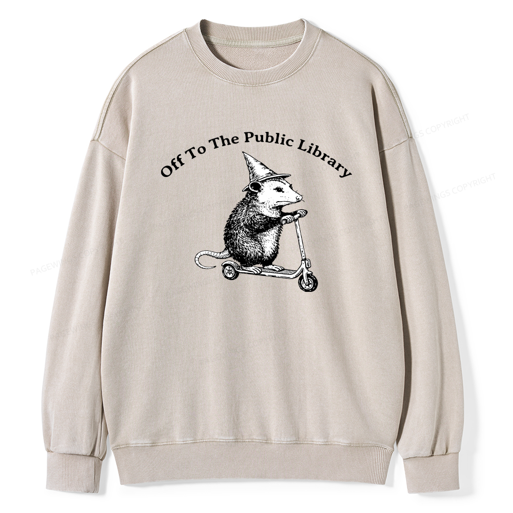 Pagewings Off To The Public Library Unisex Washed Sweatshirt