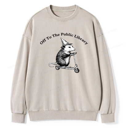 Pagewings Off To The Public Library Unisex Washed Sweatshirt