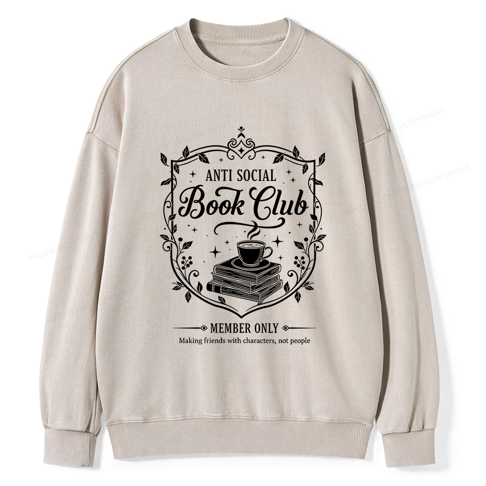 Pagewings Anti Social Book Club Unisex Washed Sweatshirt