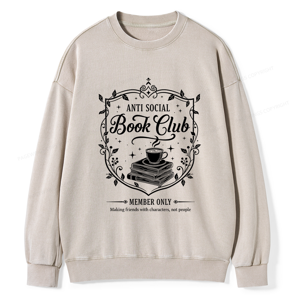 Pagewings Anti Social Book Club Unisex Washed Sweatshirt