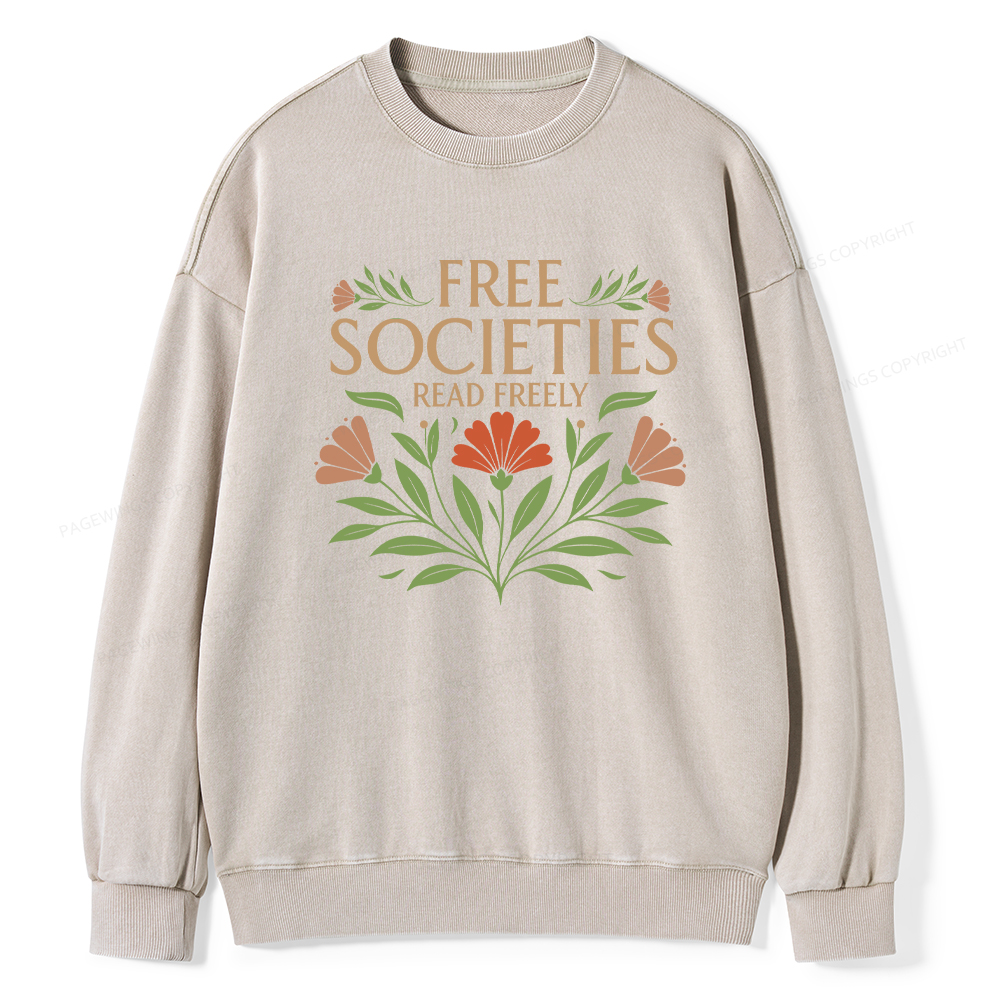 Pagewings Free Societies Read Freely Unisex Washed Sweatshirt