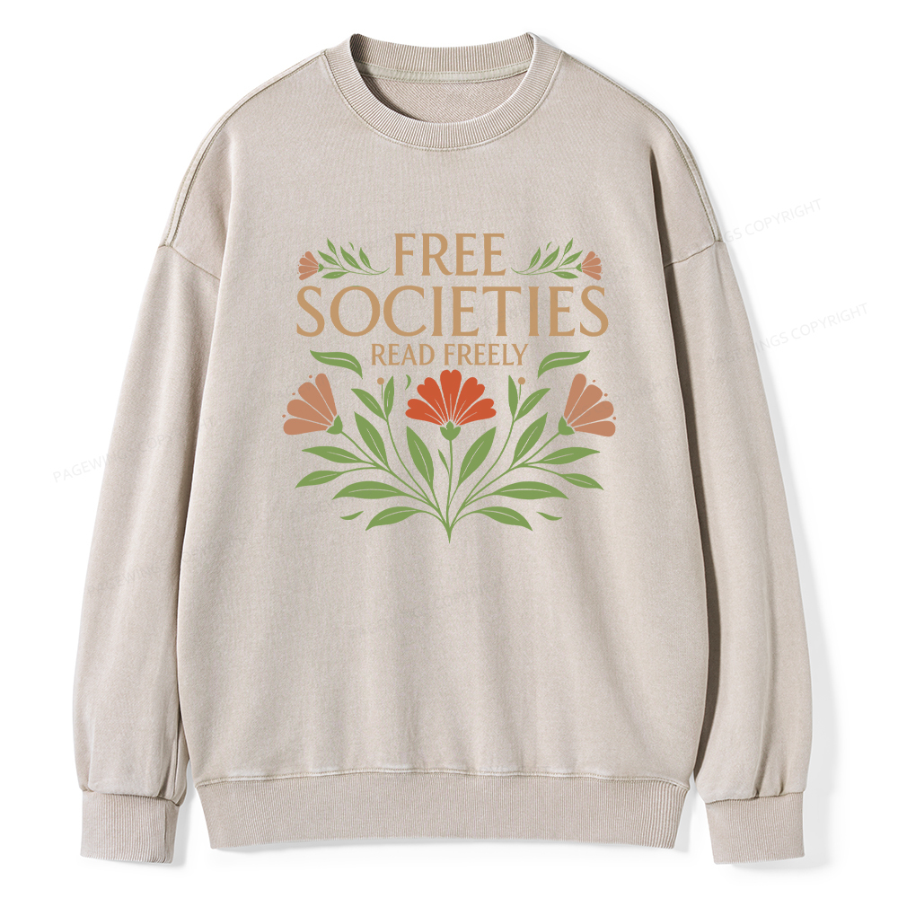 Pagewings Free Societies Read Freely Unisex Washed Sweatshirt