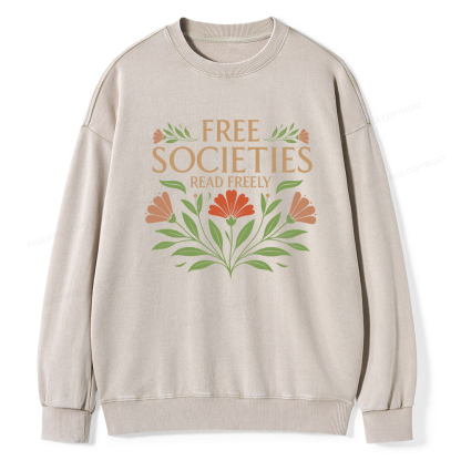 Pagewings Free Societies Read Freely Unisex Washed Sweatshirt